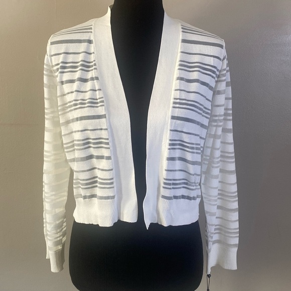 Calvin Klein White Partially Sheer Cardigan Sweater Wedding Cover Sz L NWT - Picture 1 of 8